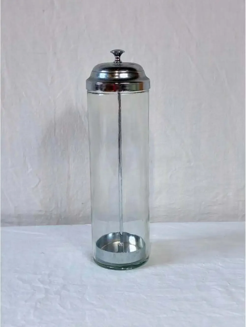 Vintage Glass Straw Dispenser with Chrome Lid
